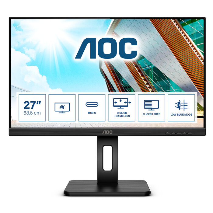 AOC AOC U27P2CA computer monitor 68,6 cm (27") 3840 x 2160 Pixels 4K Ultra HD LED Zwart
