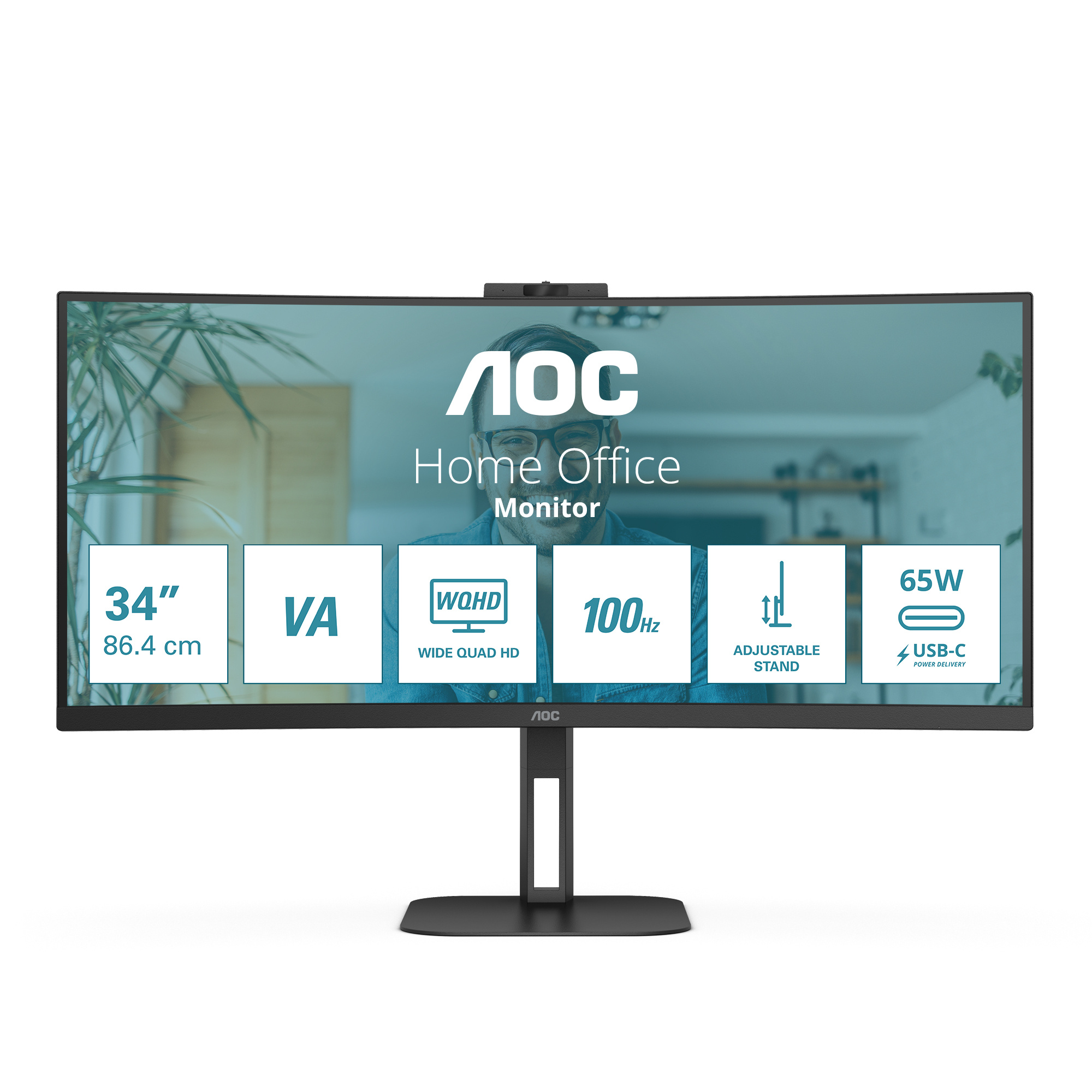 AOC AOC V5 CU34V5CW computer monitor 86,4 cm (34") 3440 x 1440 Pixels Wide Quad HD LED Zwart
