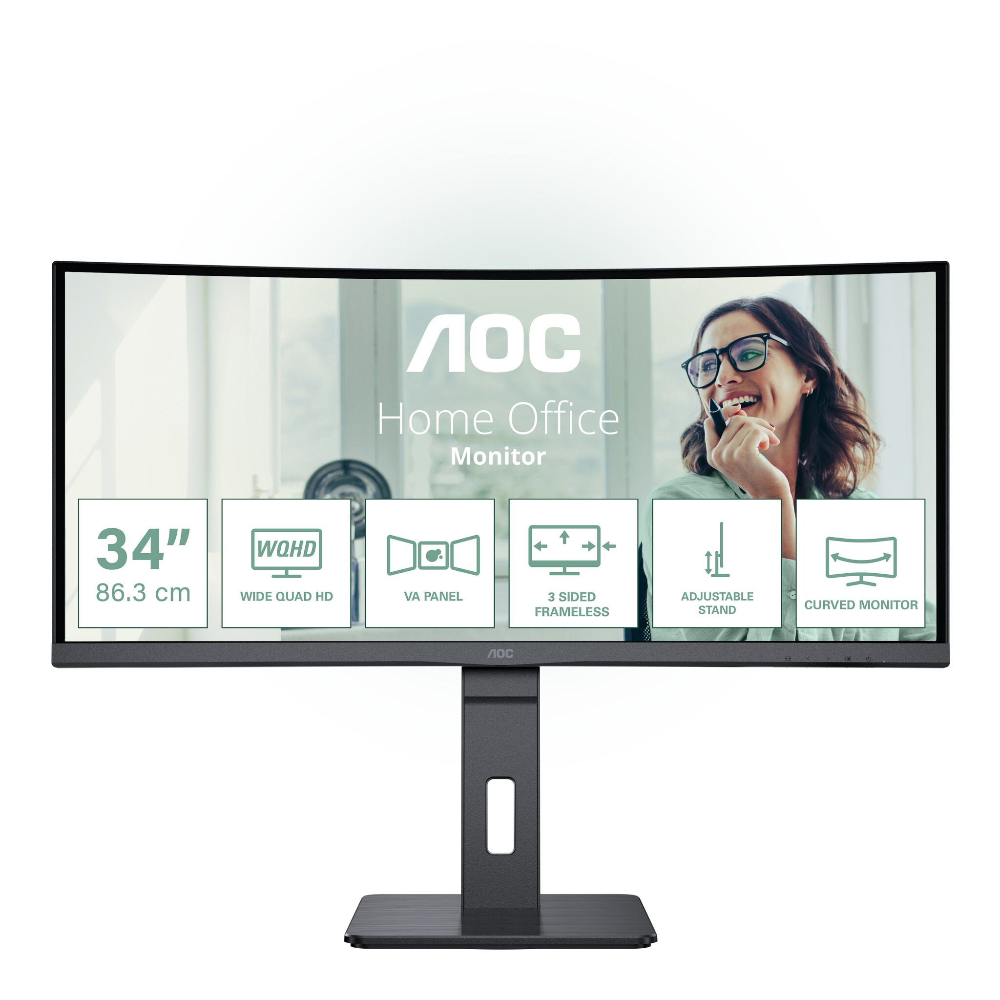 AOC AOC CU34P3CV computer monitor 86,4 cm (34") 3440 x 1440 Pixels UltraWide Quad HD LED Zwart