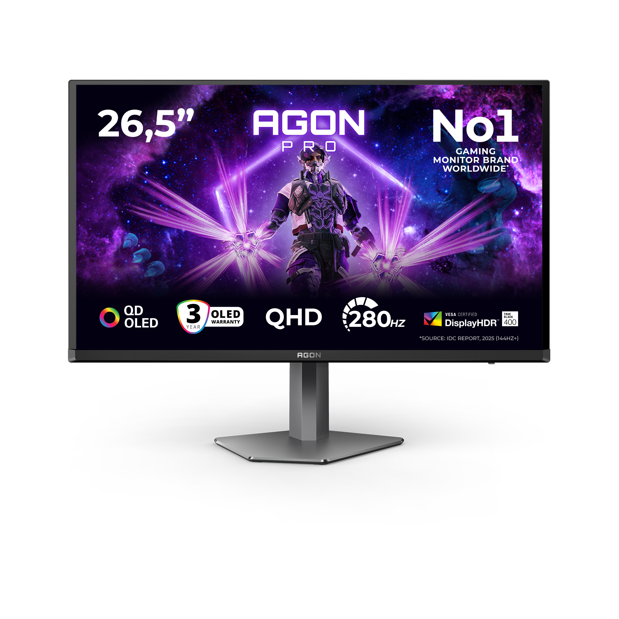 AOC AOC AGON PRO AG276QZD2 computer monitor 67,3 cm (26.5") 2560 x 1440 Pixels Quad HD QD-OLED Zwart, Grijs