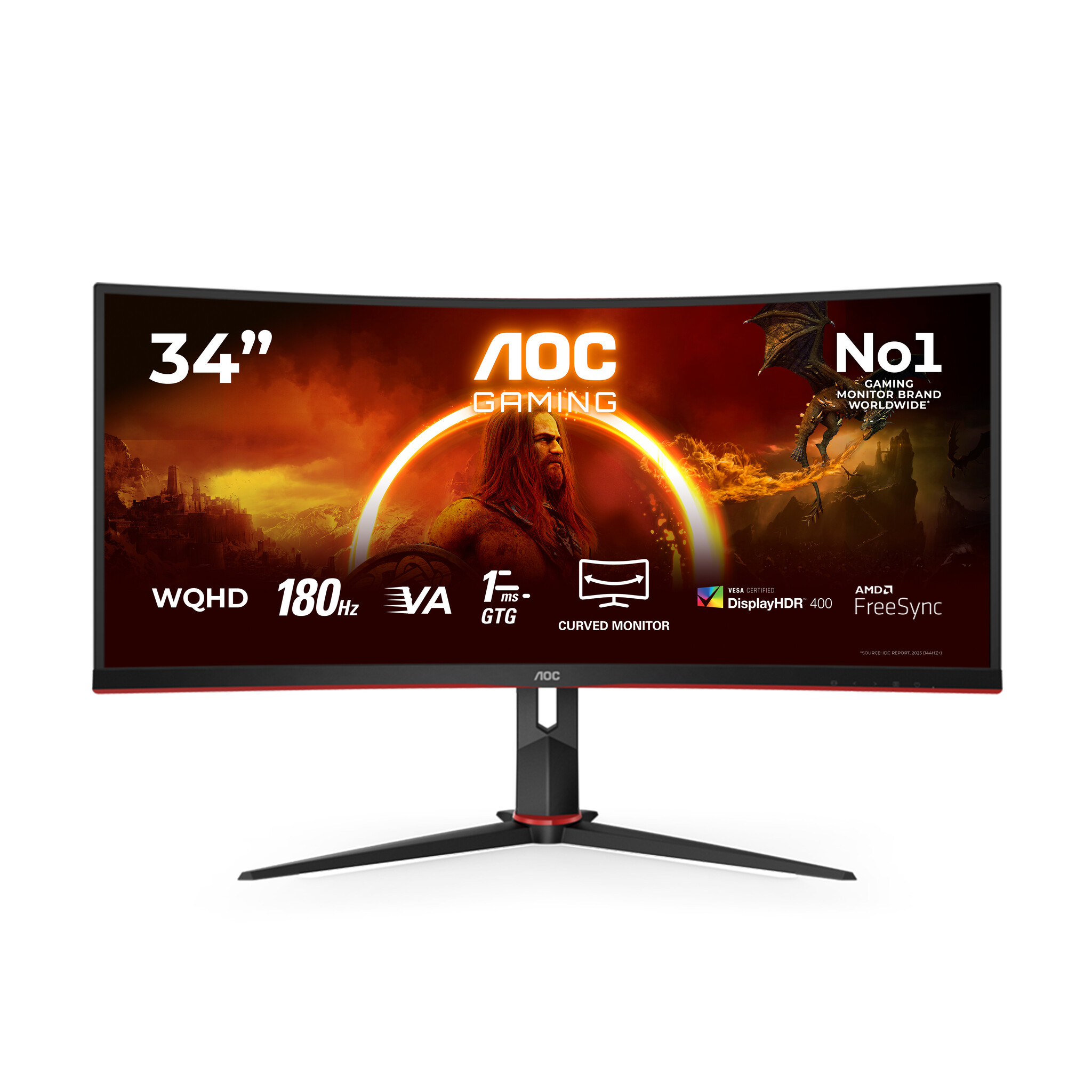 AOC AOC G2 CU34G2XP computer monitor 86,4 cm (34") 3440 x 1440 Pixels UltraWide Quad HD LED Zwart, Rood