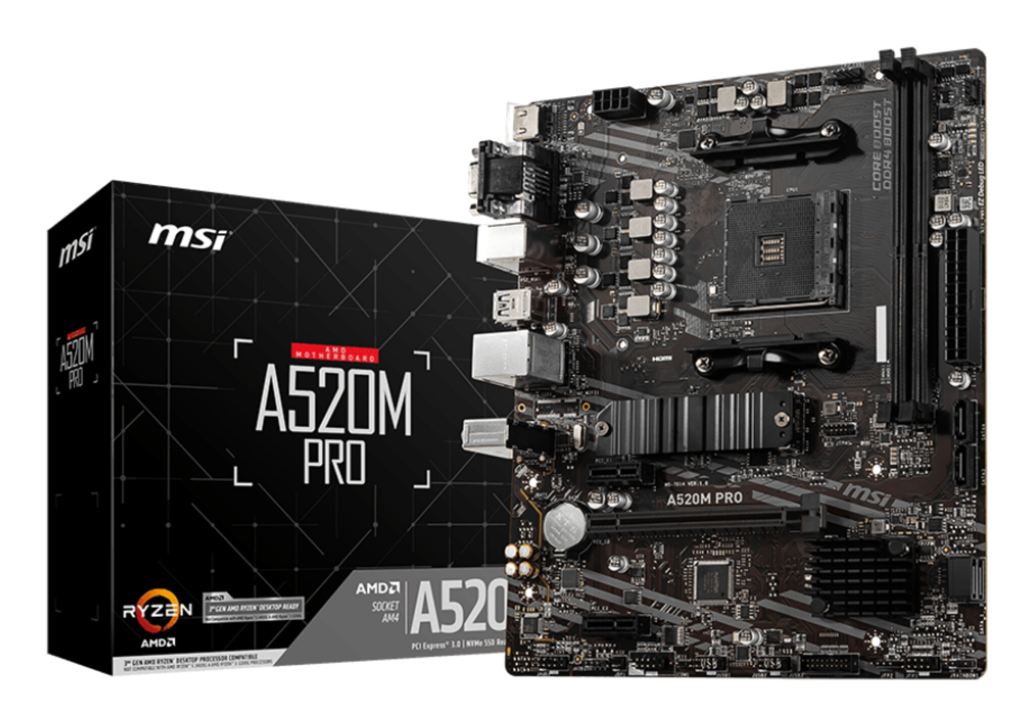 MSI MSI A520M PRO moederbord AMD A520 Socket AM4 micro ATX