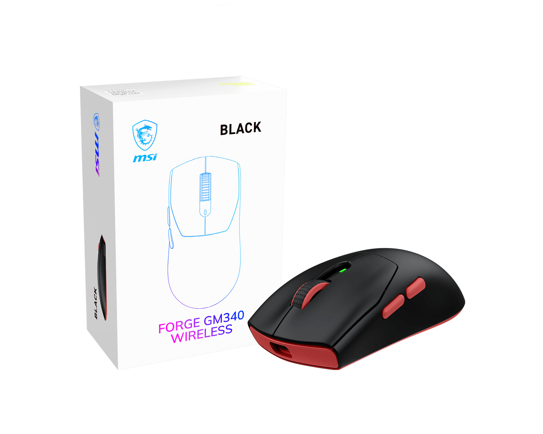 MSI MSI Forge Gm340 Wireless Black muis Gamen Ambidextrous RF-draadloos + Bluetooth Optisch 12000 DPI
