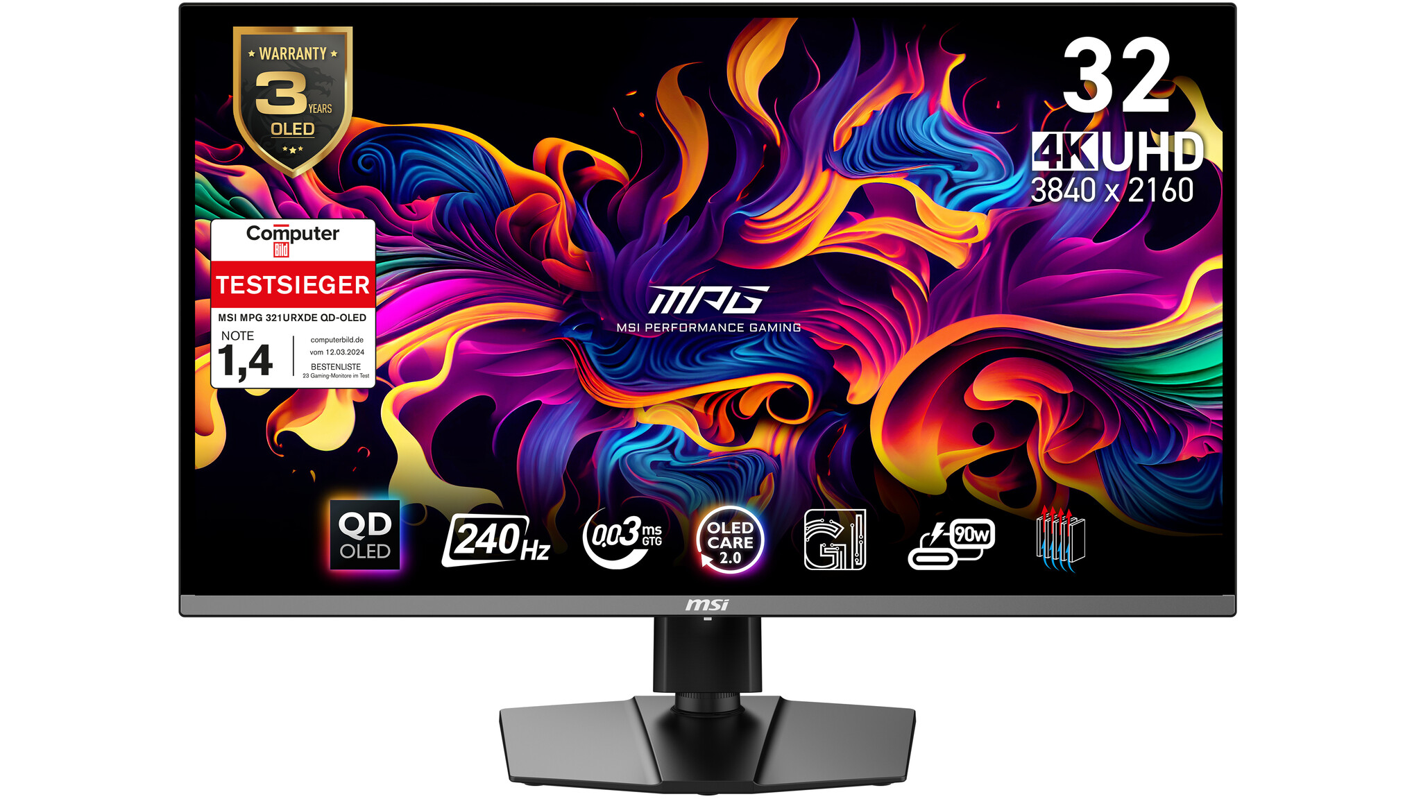 MSI MSI MPG 321URXDE QD-OLED computer monitor 80 cm (31.5") 3840 x 2160 Pixels 4K Ultra HD Zwart