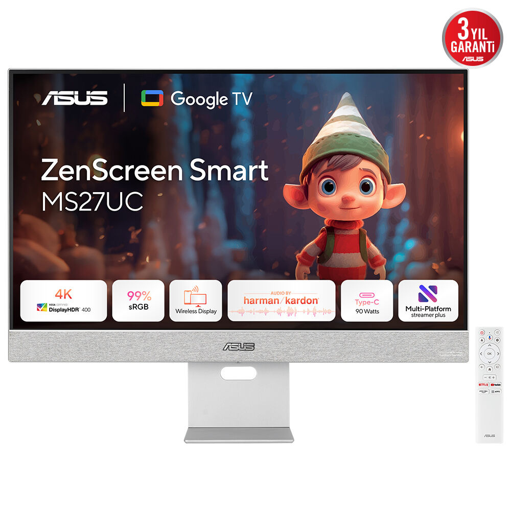 Asus ASUS ZenScreen Smart Monitor MS27UC computer monitor 68,6 cm (27") 3840 x 2160 Pixels 4K Ultra HD LCD Grijs