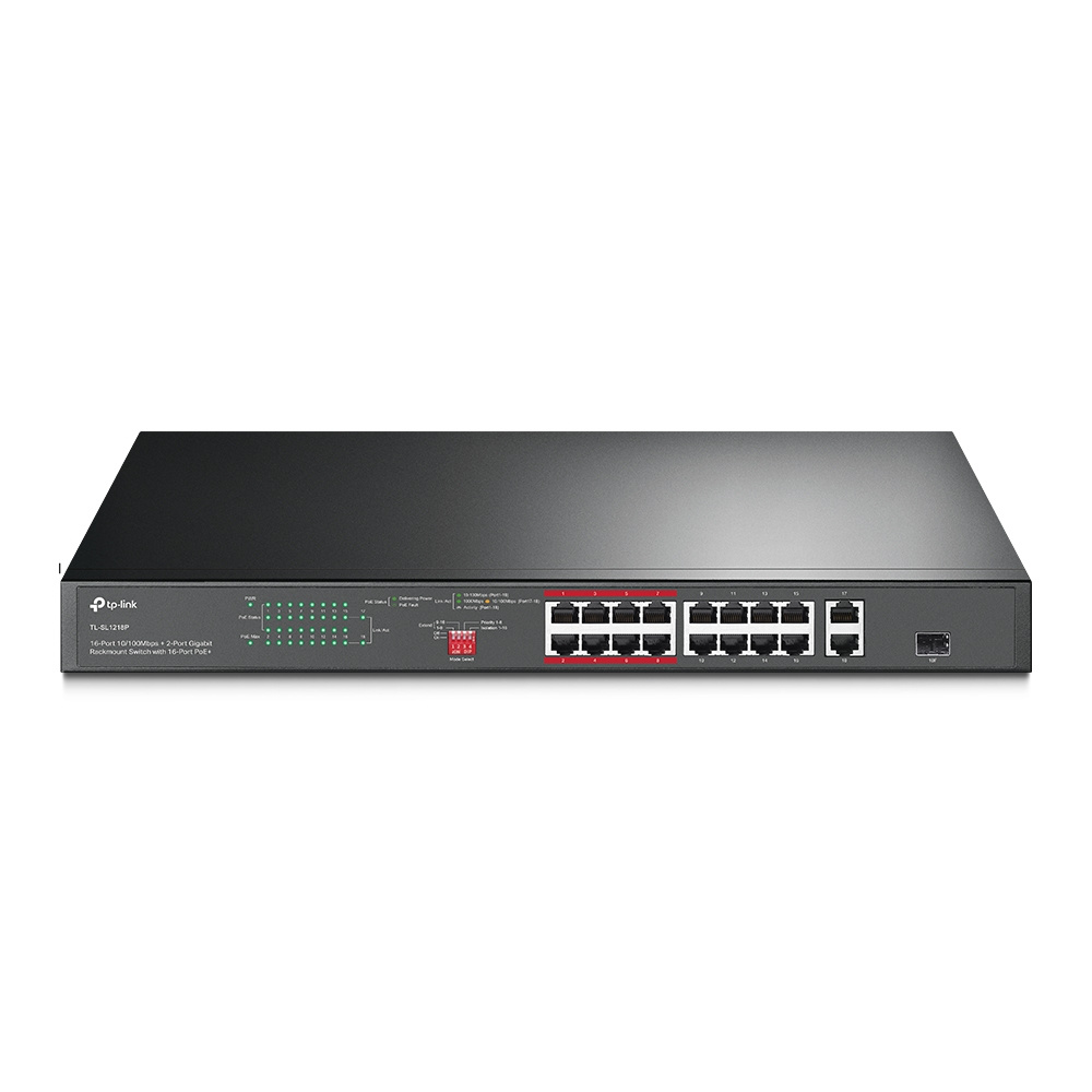 TP-Link TP-Link TL-SL1218P netwerk-switch Unmanaged Gigabit Ethernet (10/100/1000) Power over Ethernet (PoE) 1U Zwart