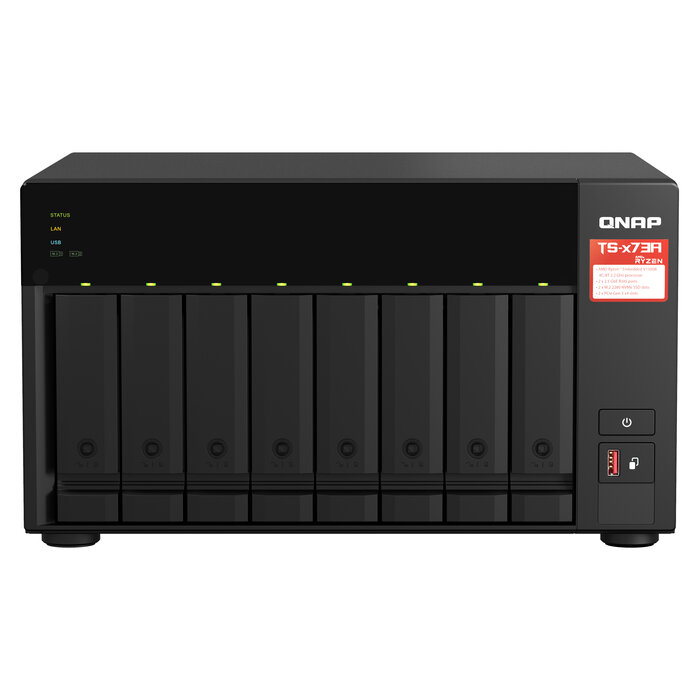 QNAP QNAP TS-873A NAS Tower Ryzen Embedded V1500B 8 GB DDR4 0 TB QuTS hero Zwart