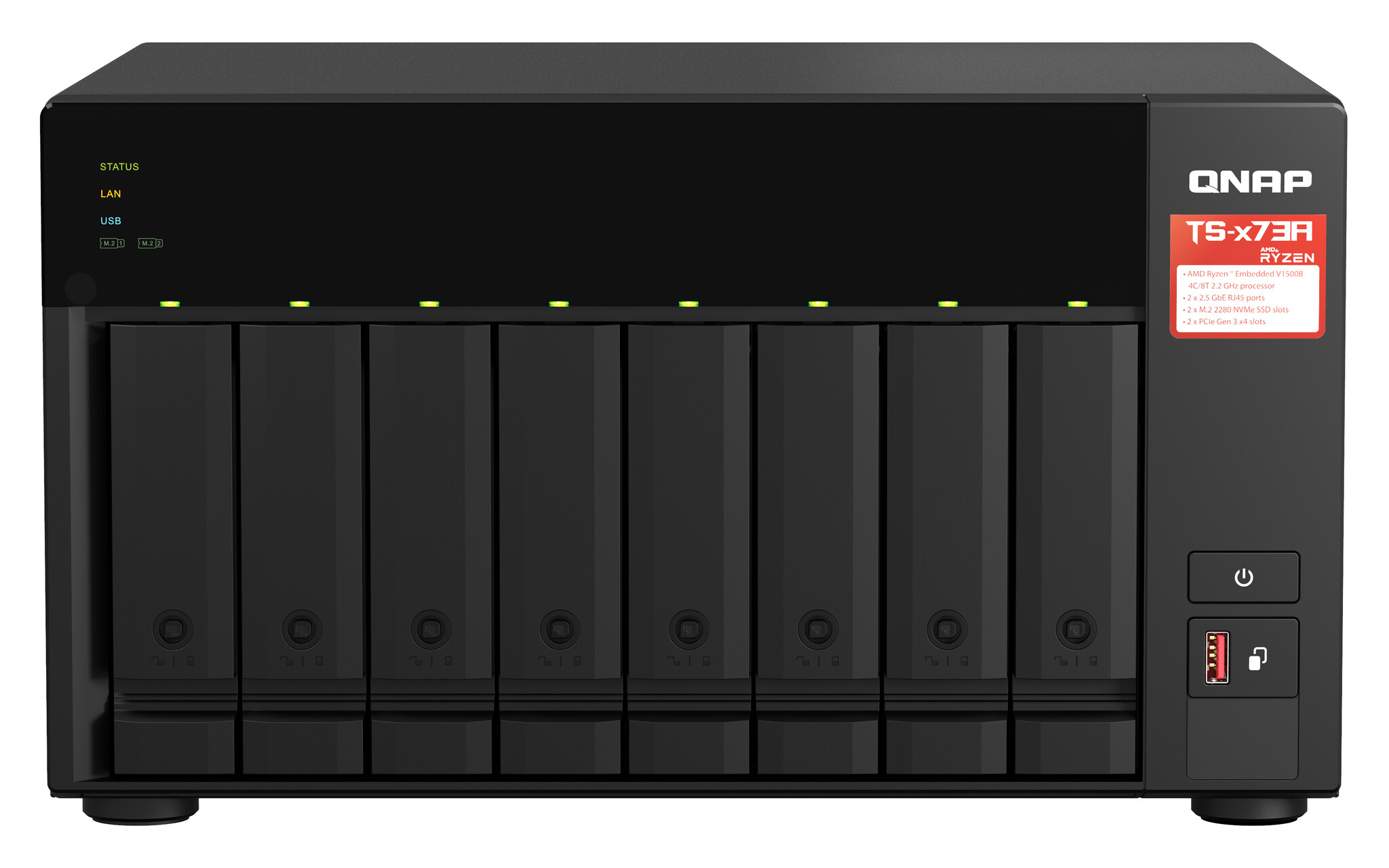QNAP QNAP TS-873A NAS Tower Ryzen Embedded V1500B 8 GB DDR4 0 TB QuTS hero Zwart