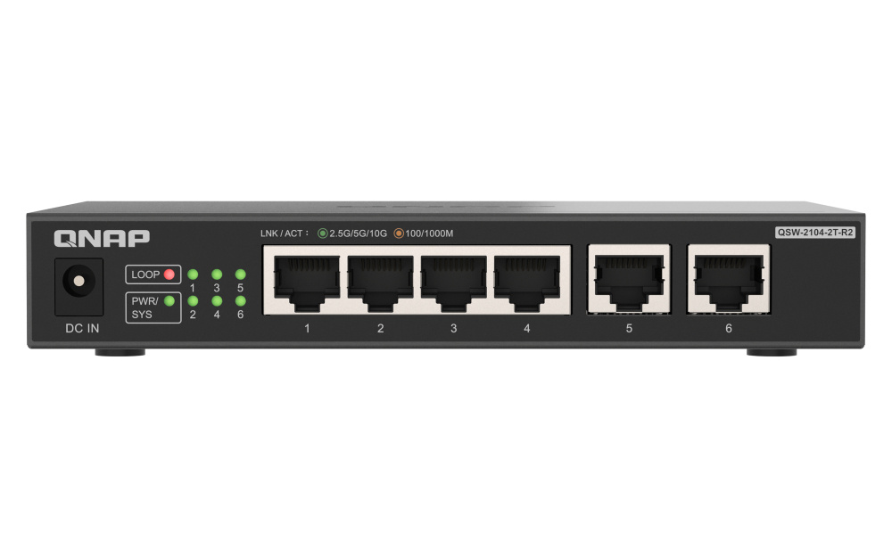 QNAP QNAP QSW-2104-2T-R2 netwerk-switch Unmanaged 10G Ethernet (100/1000/10000) Desktop Zwart