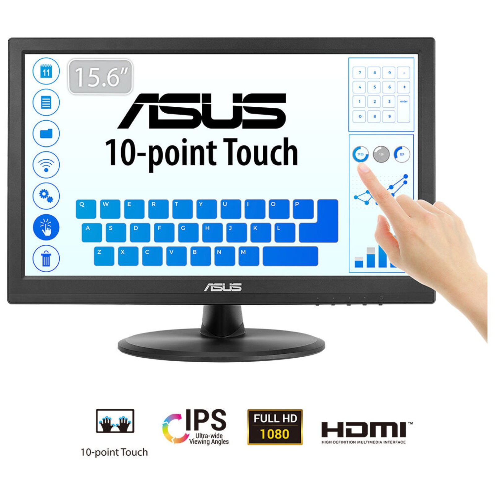 Asus ASUS Touch VT169HE computer monitor 39,6 cm (15.6") 1920 x 1080 Pixels Full HD LED Touchscreen Tafelblad Zwart