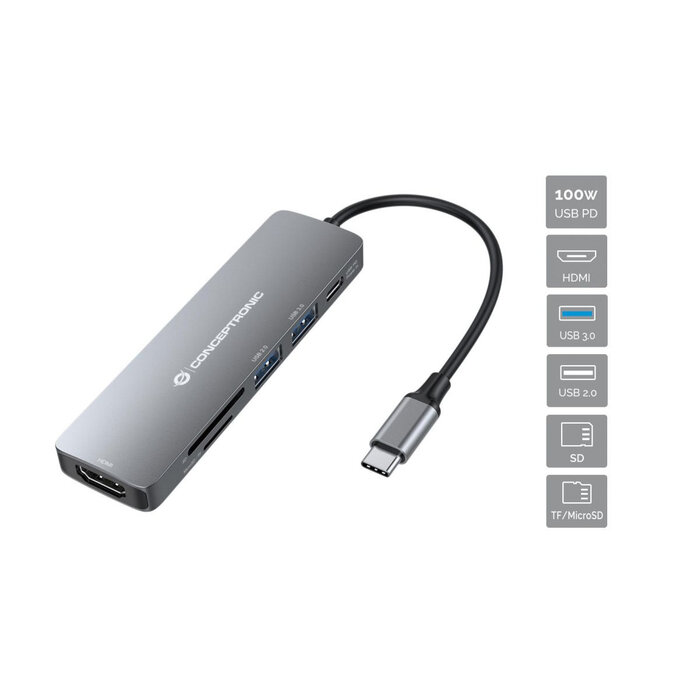 Conceptronic Conceptronic DONN11G laptop dock & poortreplicator Bedraad USB 3.2 Gen 1 (3.1 Gen 1) Type-C Grijs