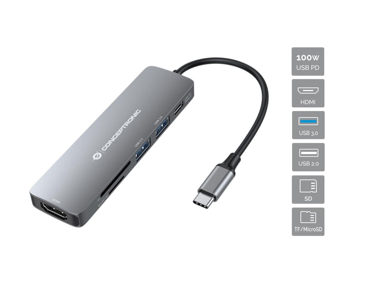Conceptronic Conceptronic DONN11G laptop dock & poortreplicator Bedraad USB 3.2 Gen 1 (3.1 Gen 1) Type-C Grijs