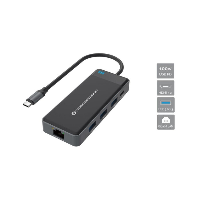 Conceptronic Conceptronic DONN14G laptop dock & poortreplicator Bedraad USB 3.2 Gen 1 (3.1 Gen 1) Type-C Grijs