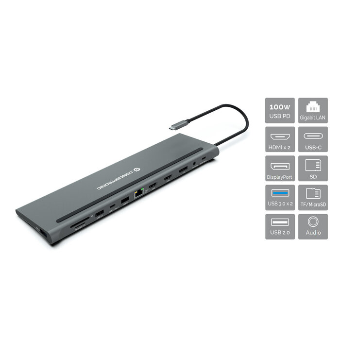 Conceptronic Conceptronic DONN17G laptop dock & poortreplicator Bedraad USB 3.2 Gen 1 (3.1 Gen 1) Type-C Grijs