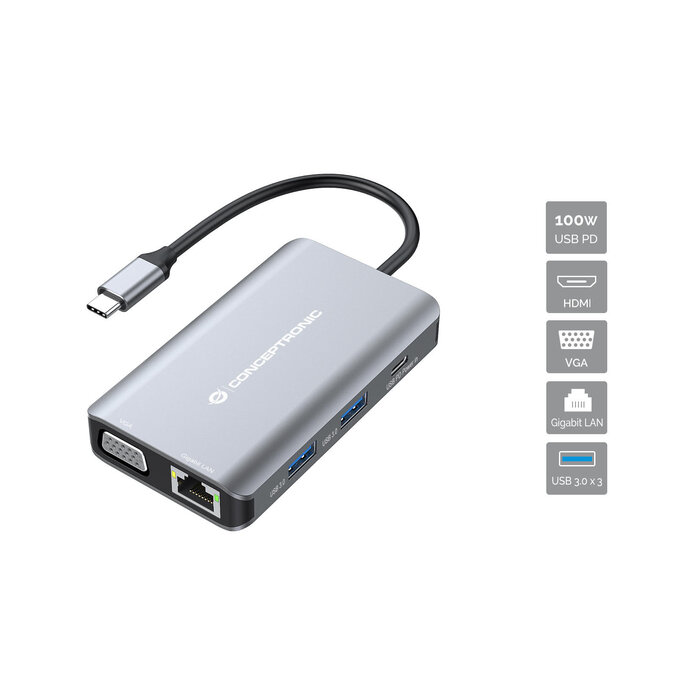 Conceptronic Conceptronic DONN21G laptop dock & poortreplicator Bedraad USB 3.2 Gen 1 (3.1 Gen 1) Type-C Grijs