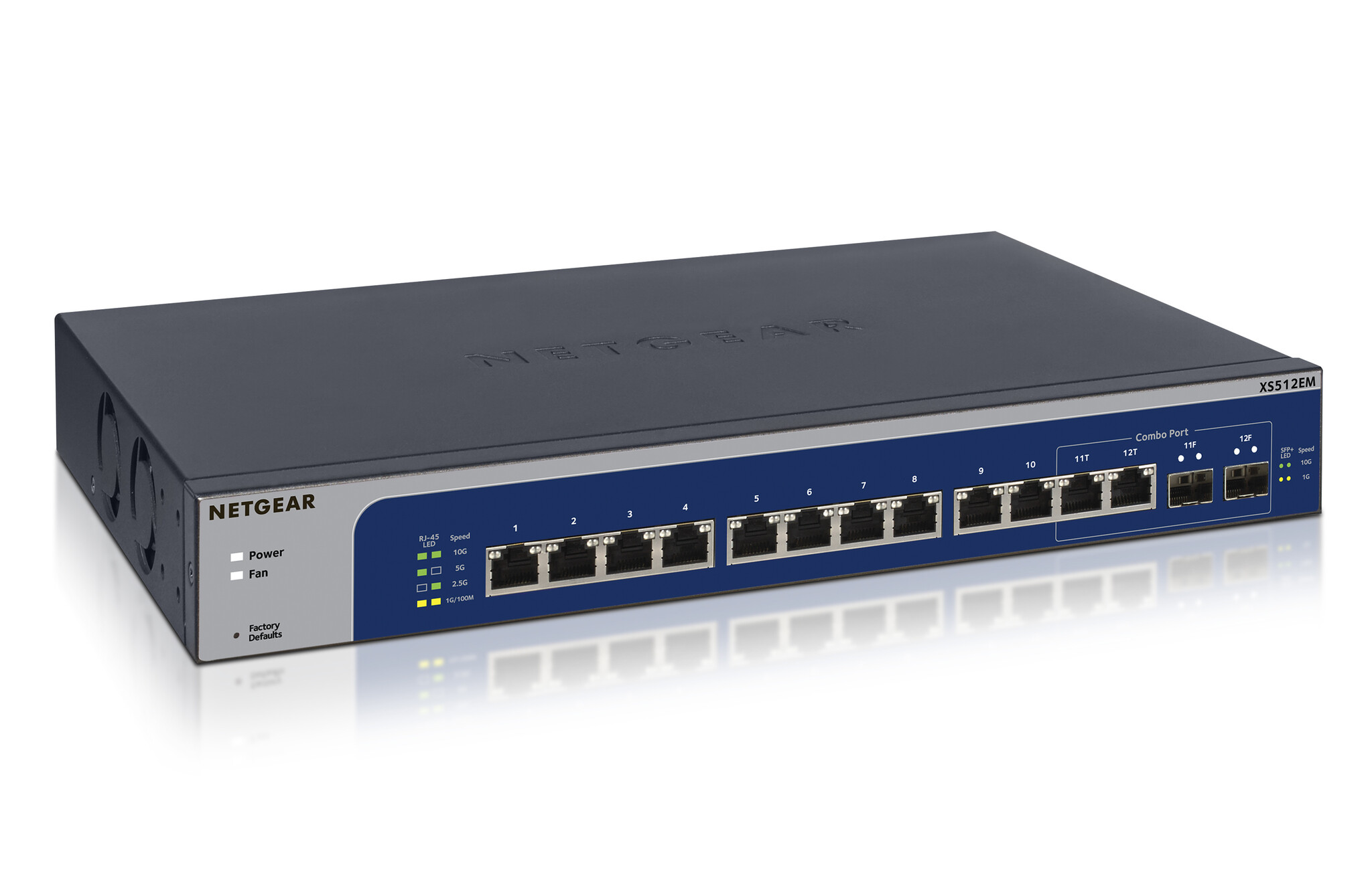 Netgear NETGEAR XS512EM Managed L2 10G Ethernet (100/1000/10000) 1U Blauw, Grijs