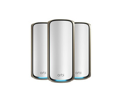 Netgear NETGEAR Orbi 970 Series Quad-Band WiFi 7, 3-Pack Quad-band (2.4 GHz / 5 GHz-1 / 5 GHz-2 / 6 GHz) Wi-Fi 6 (802.11ax) Grijs Intern
