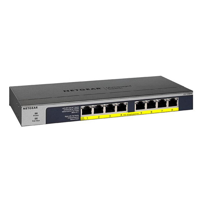 Netgear NETGEAR GS108PP Unmanaged Gigabit Ethernet (10/100/1000) Power over Ethernet (PoE) Zwart