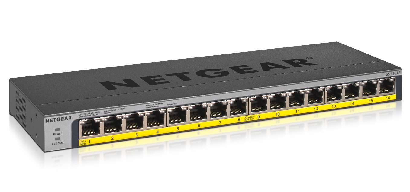 Netgear NETGEAR GS116LP Unmanaged Gigabit Ethernet (10/100/1000) Power over Ethernet (PoE) Zwart