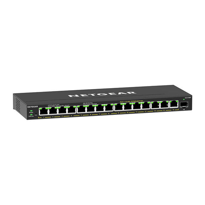 Netgear NETGEAR GS316EP Managed Gigabit Ethernet (10/100/1000) Power over Ethernet (PoE) Zwart