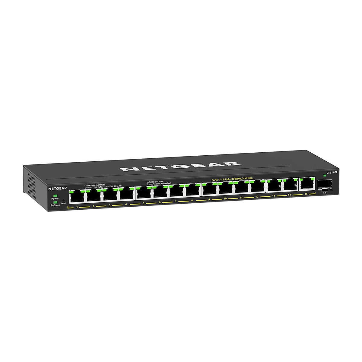 Netgear NETGEAR GS316EP Managed Gigabit Ethernet (10/100/1000) Power over Ethernet (PoE) Zwart