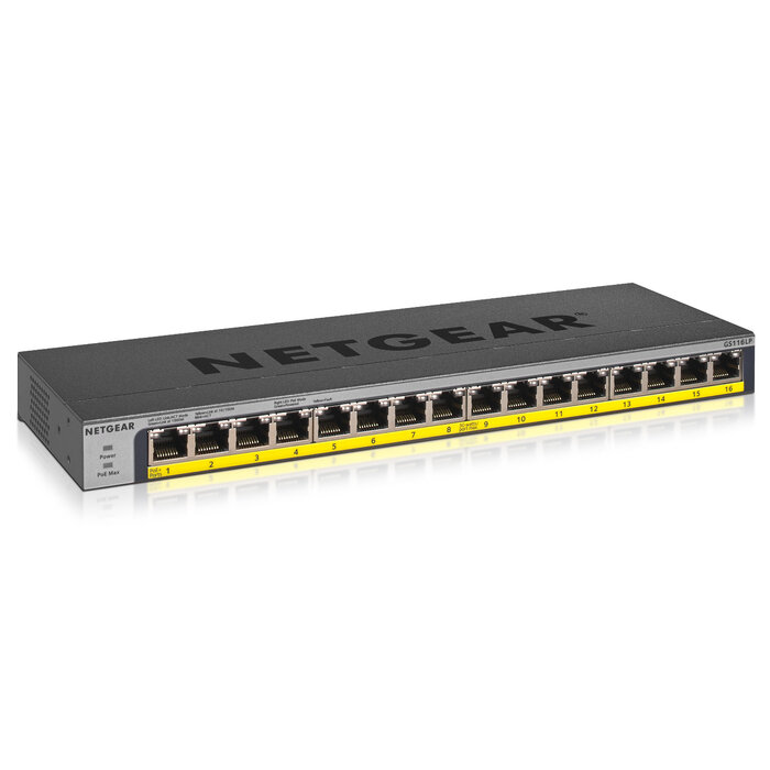 Netgear NETGEAR GS116LP Unmanaged Gigabit Ethernet (10/100/1000) Power over Ethernet (PoE) Zwart