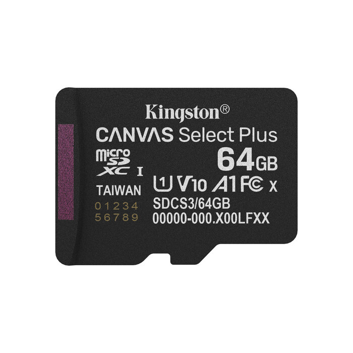 Kingston Kingston Technology 64GB micSDXC Canvas Select Plus Gen3 100R A1 enkel pakket zonder ADP