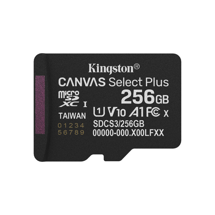 Kingston Kingston Technology 256GB micSDXC Canvas Select Plus Gen3 150R A1 enkel pakket zonder ADP