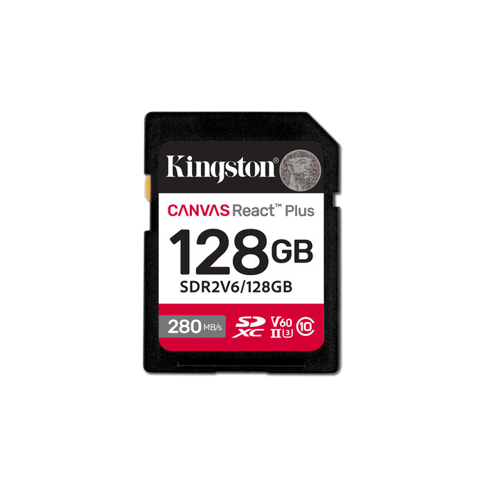 Kingston Kingston Technology 128GB Canvas React Plus SDXC UHS-II 280R/100W U3 V60 voor Full HD/4K
