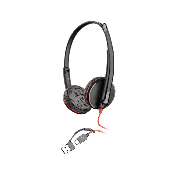Hewlett & Packard INC. HP Poly Blackwire 3225 stereo USB-C-headset + 3,5 mm stekker + USB-C/A-adapter (bulk)