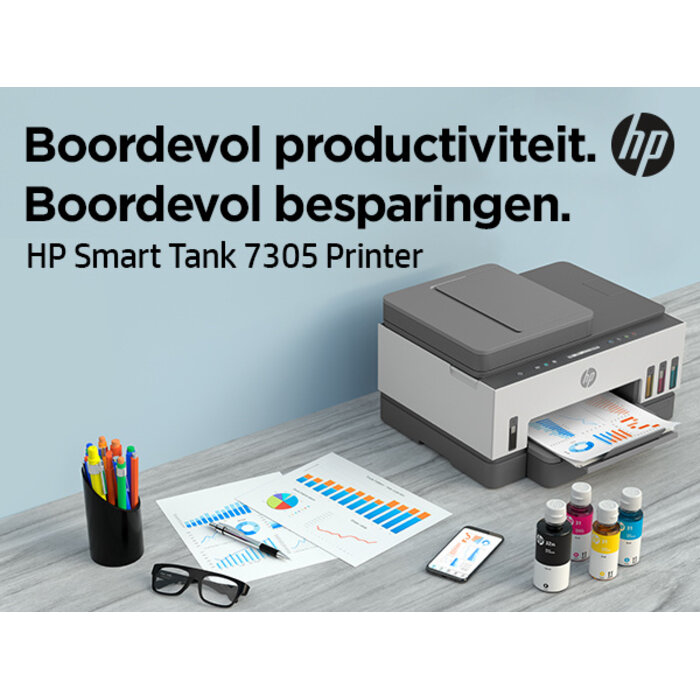 Hewlett & Packard INC. HP Smart Tank 7305 Draadloos All-in-One Kleur Printer, Dubbelzijdig printen; Kopieerapparaat, Scanner