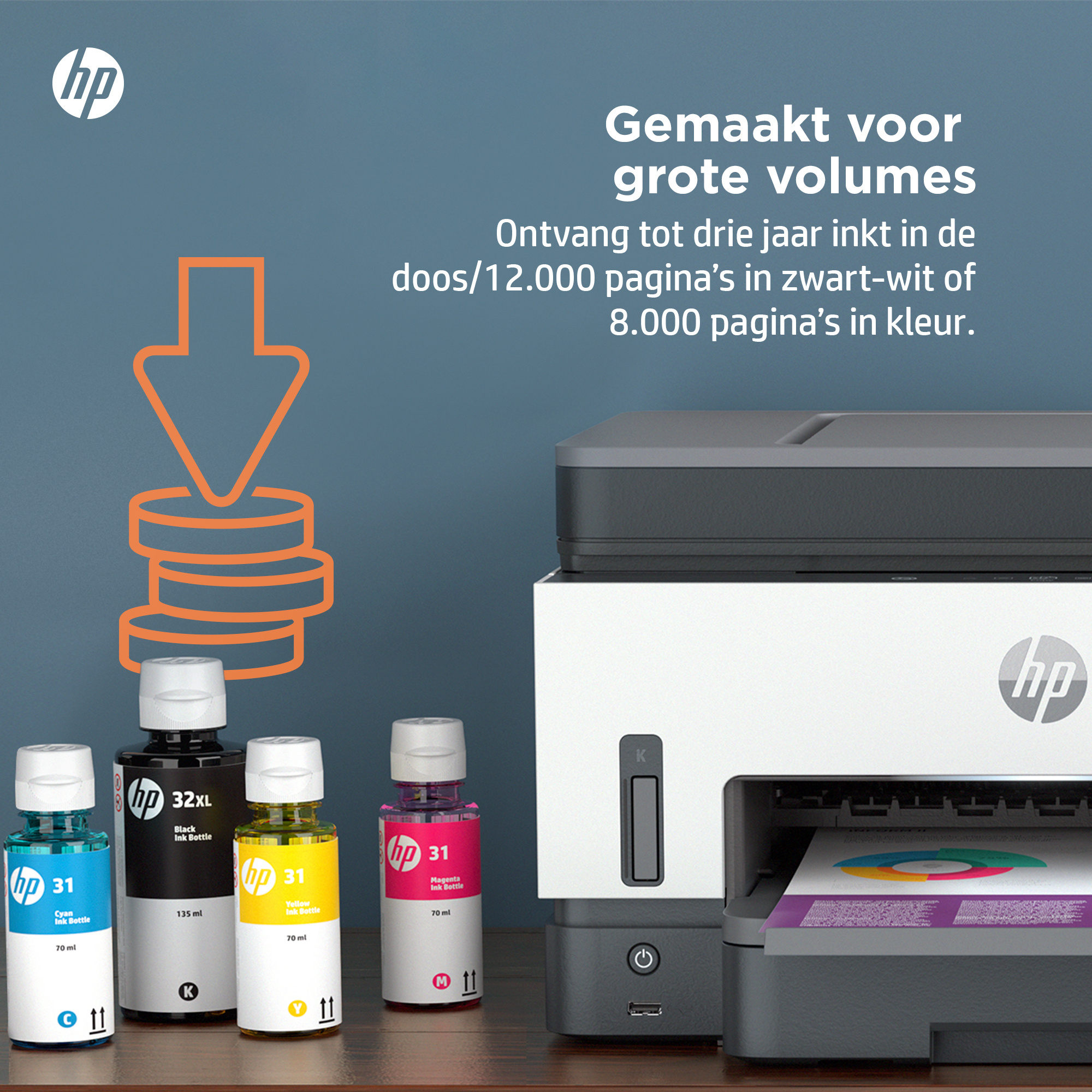 Hewlett & Packard INC. HP Smart Tank 7605 Draadloos All-in-One Kleur Printer, Dubbelzijdig printen; Kopieerapparaat, Scanner