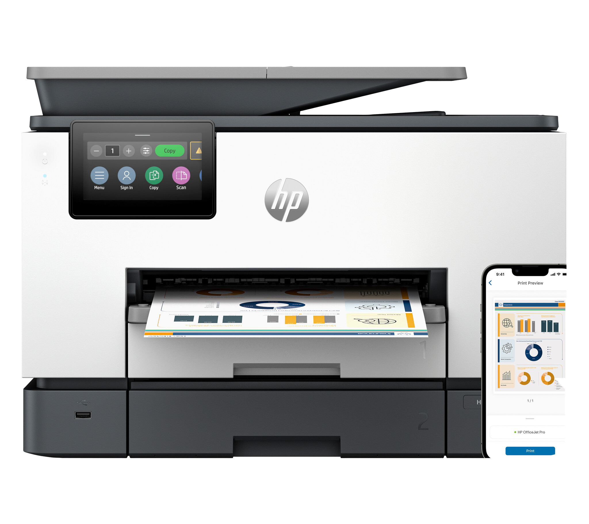Hewlett & Packard INC. HP OfficeJet Pro 9130b Draadloos All-in-One Kleur Printer, Dubbelzijdig printen; Kopieerapparaat, Scanner