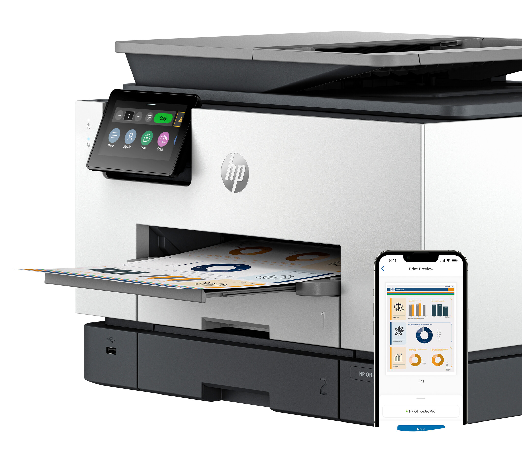 Hewlett & Packard INC. HP OfficeJet Pro 9130b Draadloos All-in-One Kleur Printer, Dubbelzijdig printen; Kopieerapparaat, Scanner