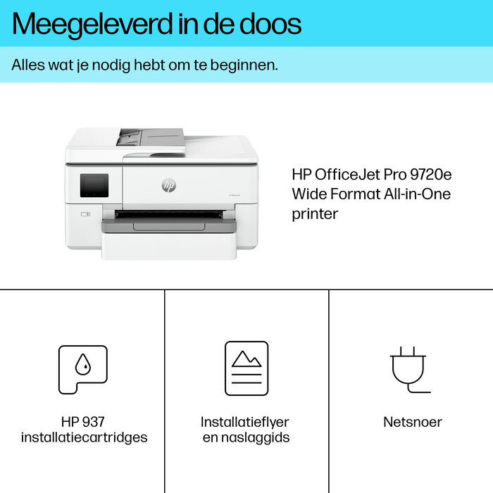 Hewlett & Packard INC. HP OfficeJet Pro 9720e Draadloos All-in-One Kleur Printer, Dubbelzijdig printen; Kopieerapparaat, Scanner
