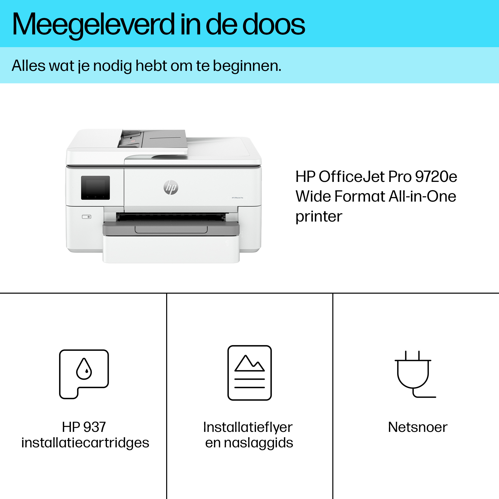Hewlett & Packard INC. HP OfficeJet Pro 9720e Draadloos All-in-One Kleur Printer, Dubbelzijdig printen; Kopieerapparaat, Scanner