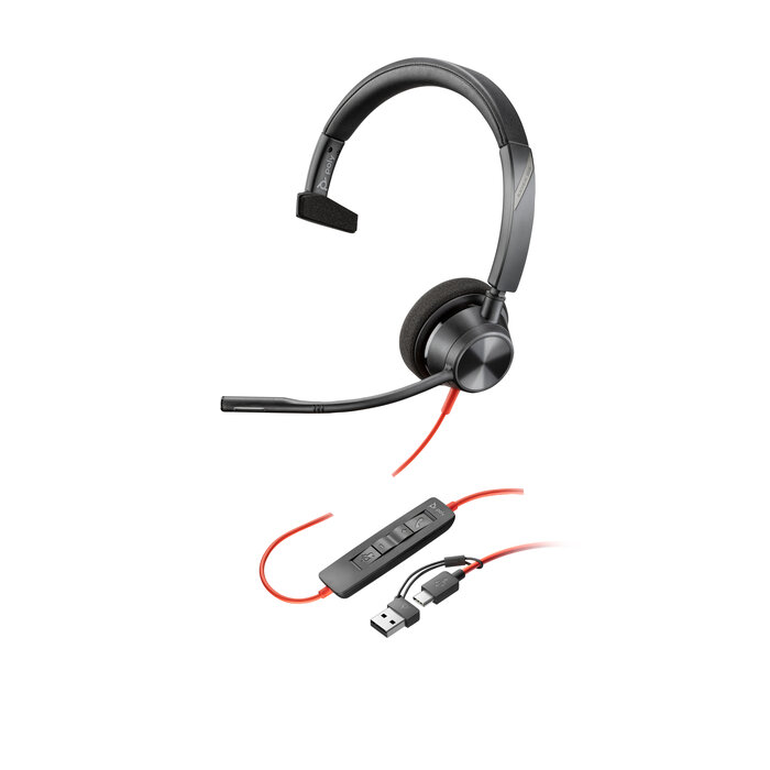 Hewlett & Packard INC. HP Poly Blackwire 3310 Monaural USB-C Headset + USB-C/A adapter