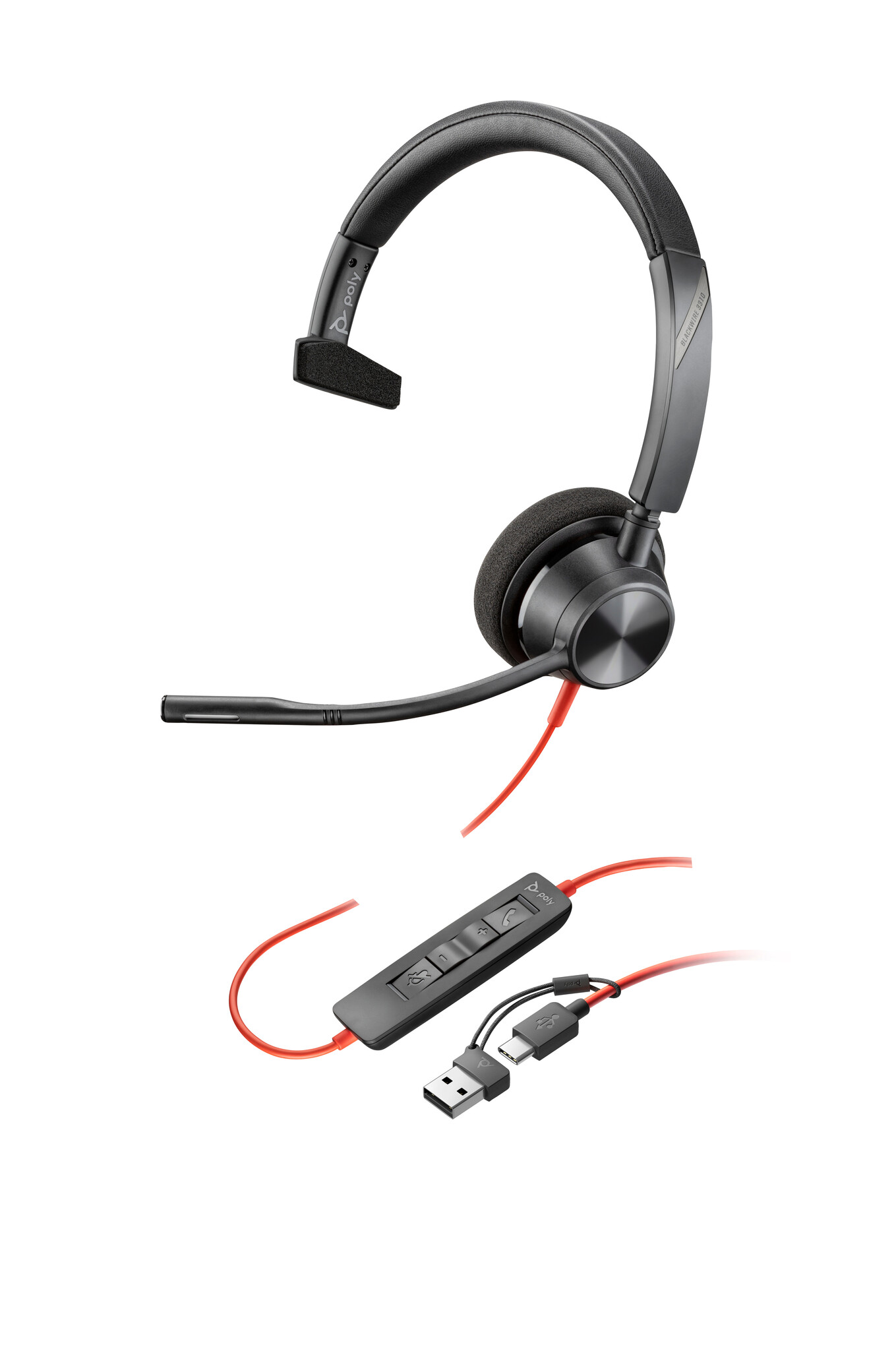 Hewlett & Packard INC. HP Poly Blackwire 3310 Monaural USB-C Headset + USB-C/A adapter