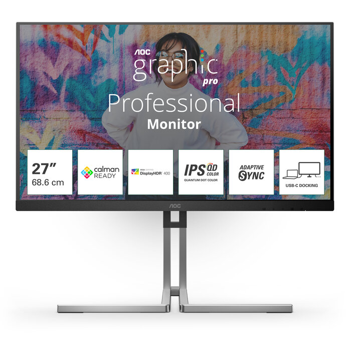 AOC AOC Q27U3CV computer monitor 68,6 cm (27") 2560 x 1440 Pixels Quad HD LCD Zwart