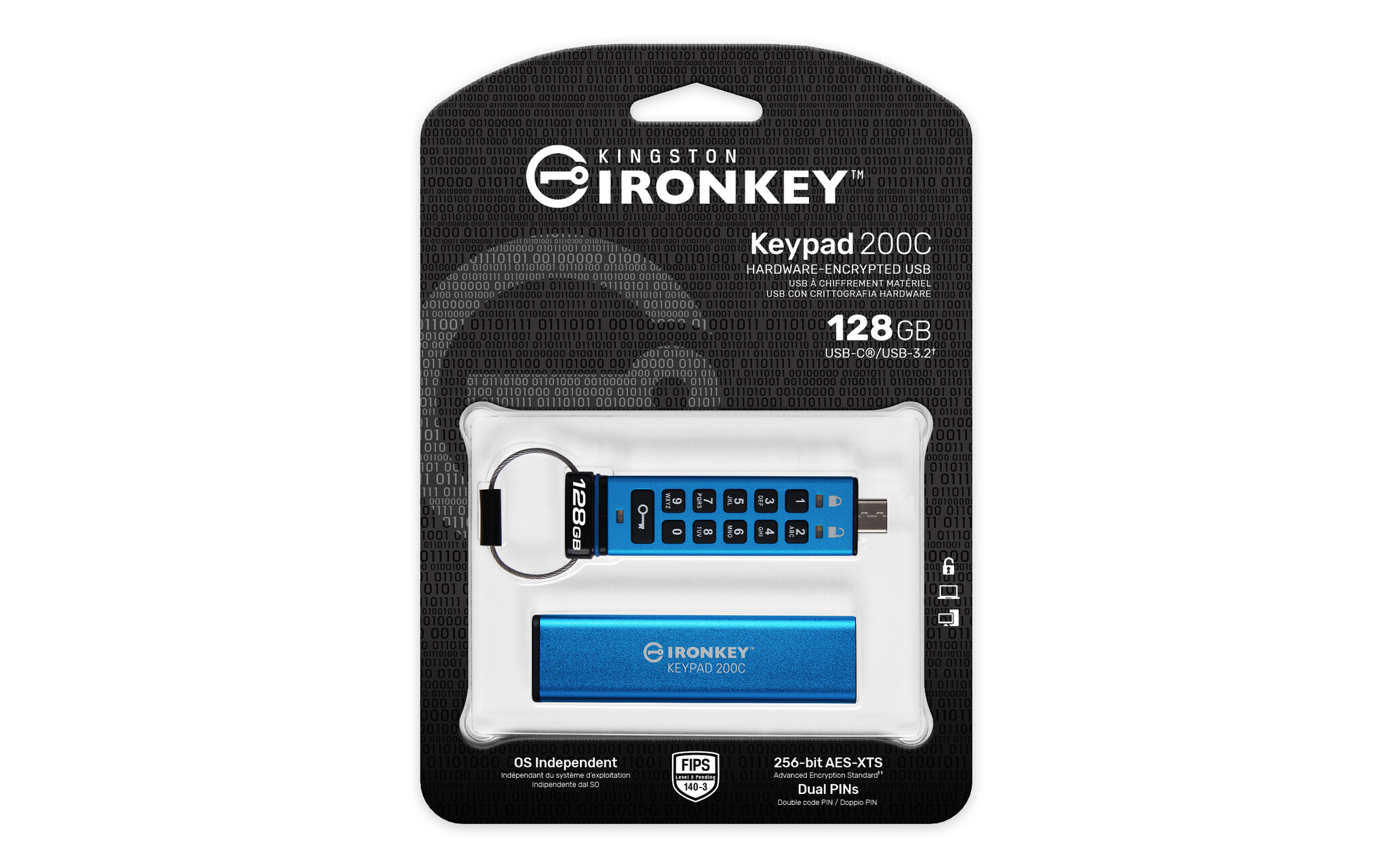 Kingston Kingston Technology IronKey 128GB USB-C Keypad 200C, FIPS 140-3 Lvl 3 AES-256