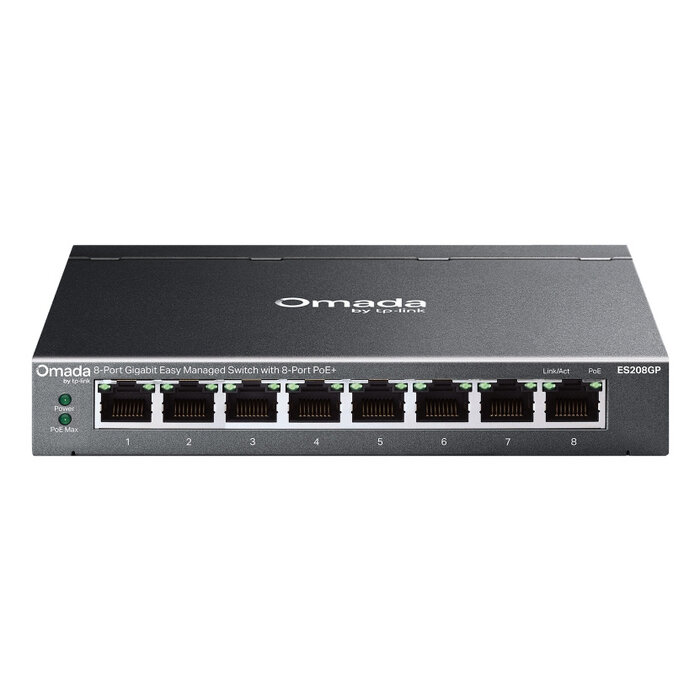 TP-Link TP-Link Omada ES208GP netwerk-switch Managed L2 Gigabit Ethernet (10/100/1000) Power over Ethernet (PoE) DIN-rail Zwart