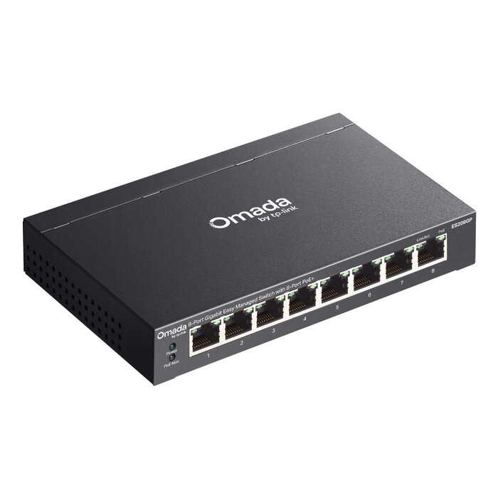 TP-Link TP-Link Omada ES208GP netwerk-switch Managed L2 Gigabit Ethernet (10/100/1000) Power over Ethernet (PoE) DIN-rail Zwart