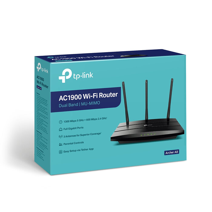TP-Link TP-Link Archer A8 draadloze router Gigabit Ethernet Dual-band (2.4 GHz / 5 GHz) Zwart