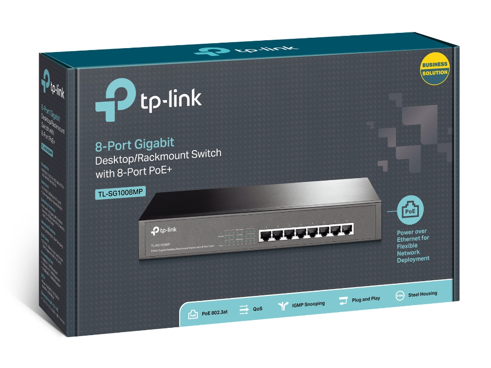 TP-Link TP-Link TL-SG1008MP Unmanaged Gigabit Ethernet (10/100/1000) Power over Ethernet (PoE) 1U Zwart