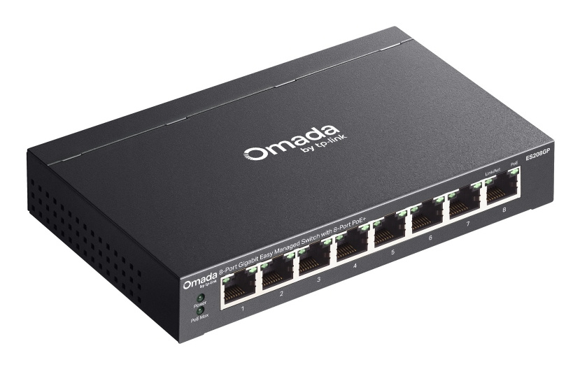 TP-Link TP-Link Omada ES208GP netwerk-switch Managed L2 Gigabit Ethernet (10/100/1000) Power over Ethernet (PoE) DIN-rail Zwart