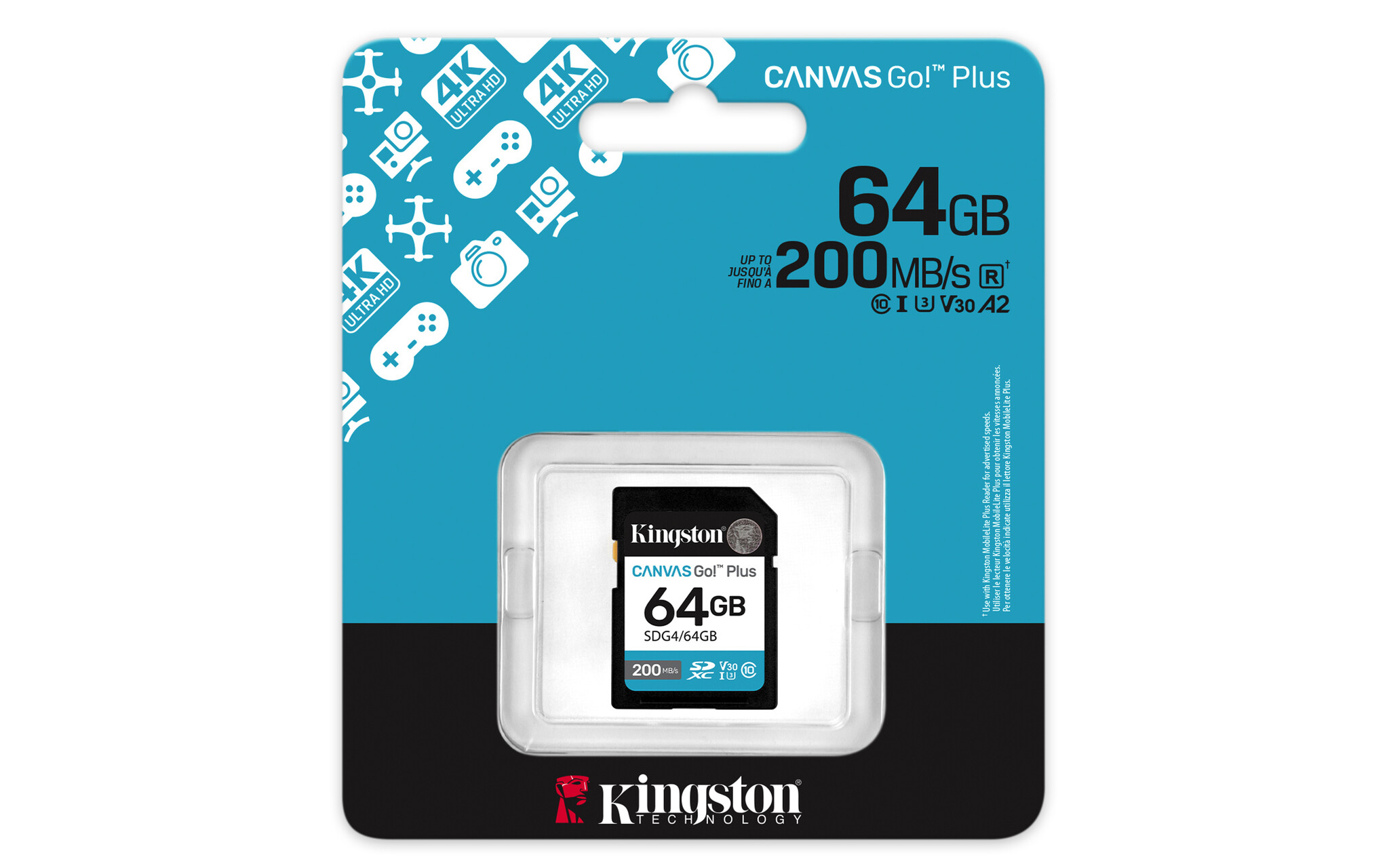 Kingston Kingston Technology Canvas Go! Plus 64GB SDXC Canvas Go Plus Gen4 200MB/s C10 UHS-I U3 V30