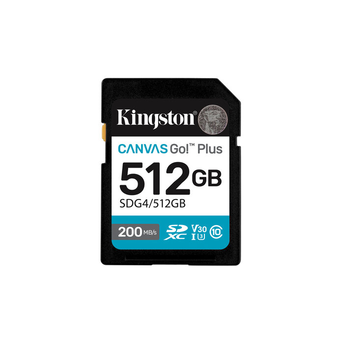 Kingston Kingston Technology Canvas Go! Plus 512GB SDXC Canvas Go Plus Gen4 200MB/s C10 UHS-I U3 V30