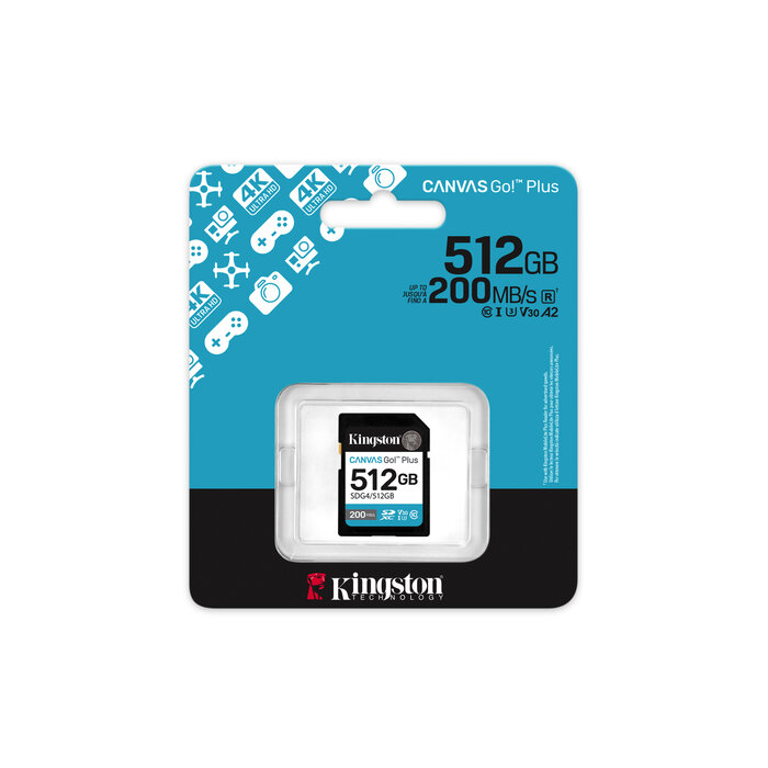 Kingston Kingston Technology Canvas Go! Plus 512GB SDXC Canvas Go Plus Gen4 200MB/s C10 UHS-I U3 V30