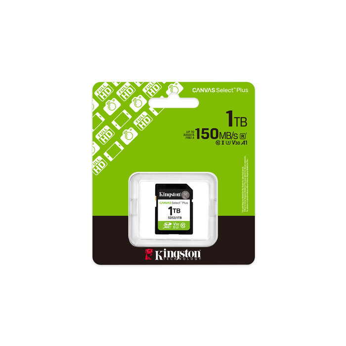 Kingston Kingston Technology 1TB SDXC Canvas Select Plus Gen3 150MB/s C10 UHS-I U3 V30