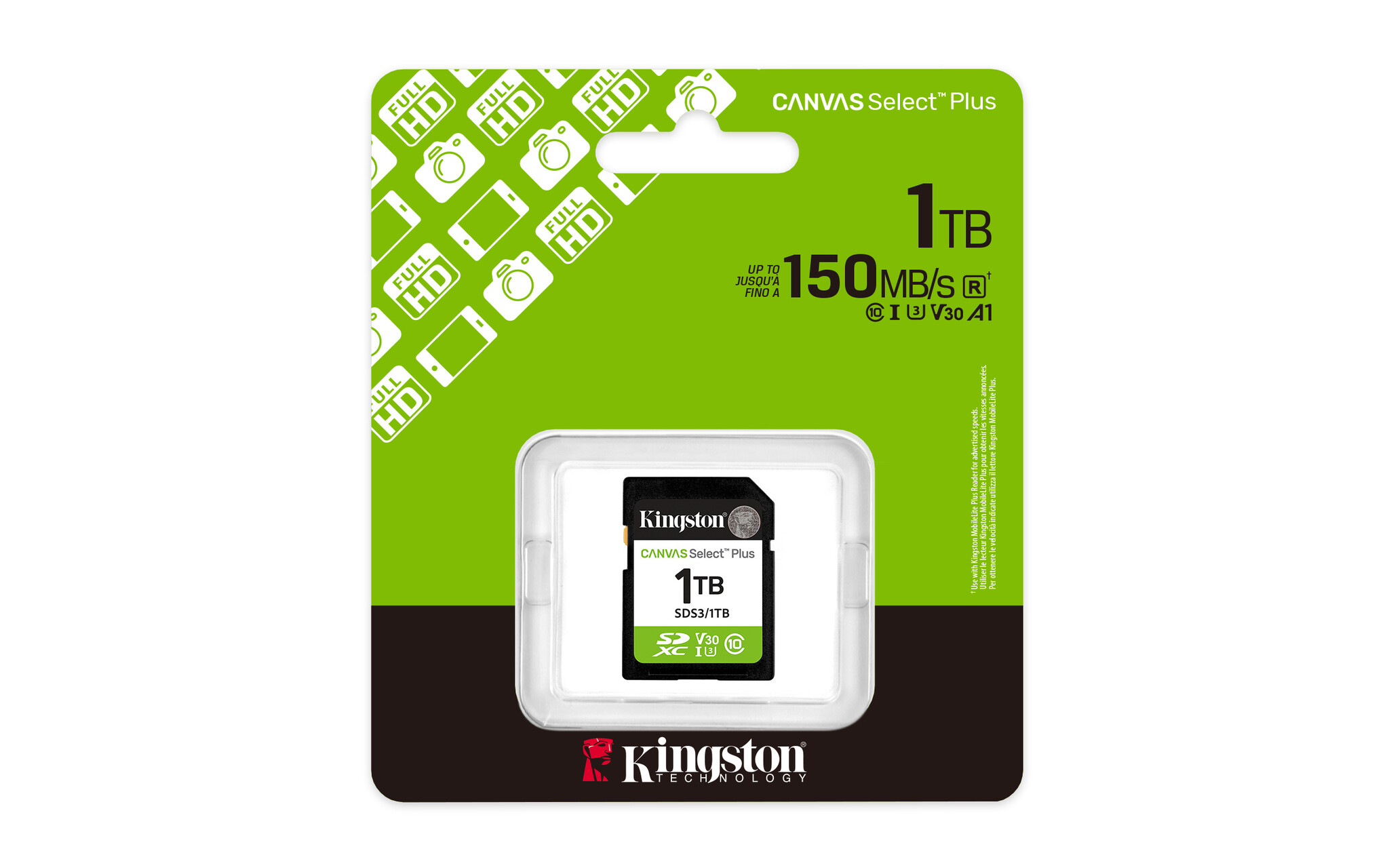 Kingston Kingston Technology 1TB SDXC Canvas Select Plus Gen3 150MB/s C10 UHS-I U3 V30
